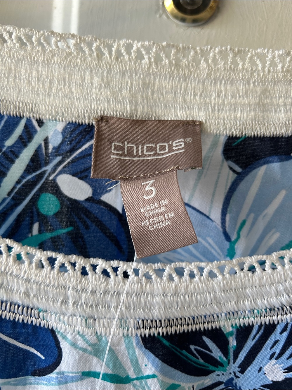NWT Chico's White Floral Tunic with Blue & Teal with embroidery and lace - Picture 5 of 14